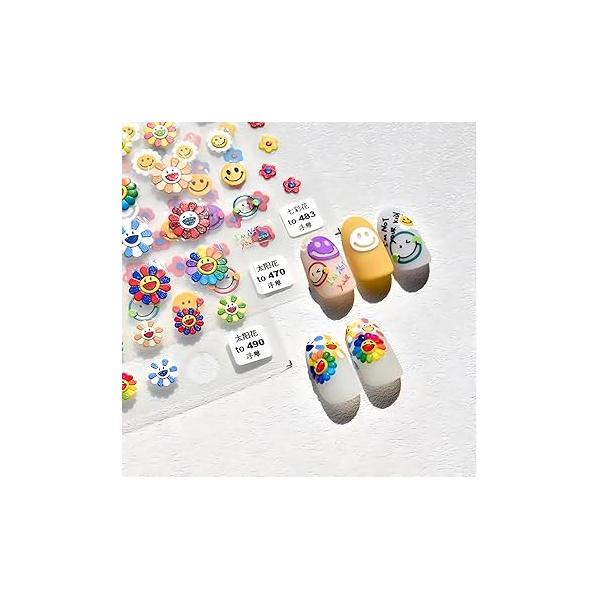 Dedyel Smile Nail Art Stickers Cute Cartoon 5D Embossed Face Kawaii Self-Adhesive for Women Girls Kids Decoration