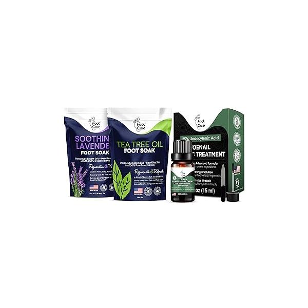 Tea Tree Oil & Soothing Lavender Foot Soak with Epsom Salt - Best Toenail Treatment Softens Calluses Toe Nail Repair Solution