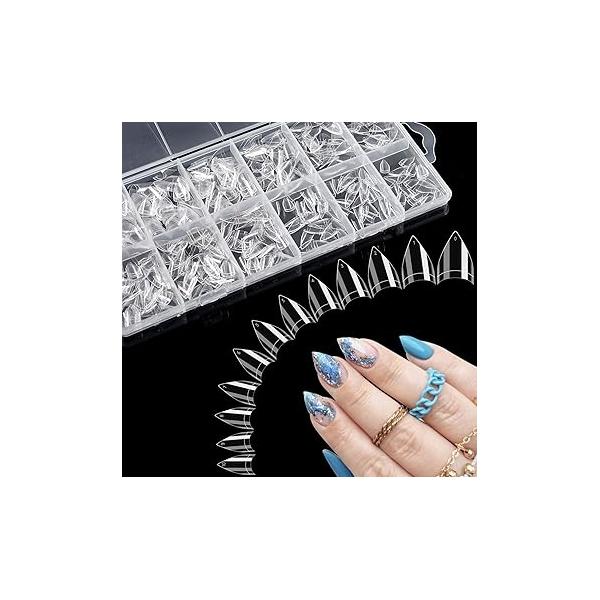 Clear Stiletto Nail Tips, No C Curve Medium Tip for Acrylic Nails Professional, 550PCS Soft Gel Tips Half Cover Almond Fake Extension Salon Home DIY