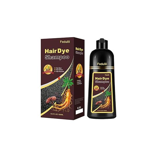 Instant Dark Brown Hair Dye Shampoo for Gray 3 in 1, Natural Color Women Men, Easy to Use, 100% Coverage Long Lasting 16.9 Fl Oz (Dark brown)