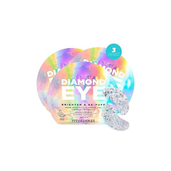 Vitamasques Diamond Eye Pads 3-Pack - Soothing and Rejuvenating Patches Korean Skin Care Reduce Fine Lines, Puffiness & Dark Circles