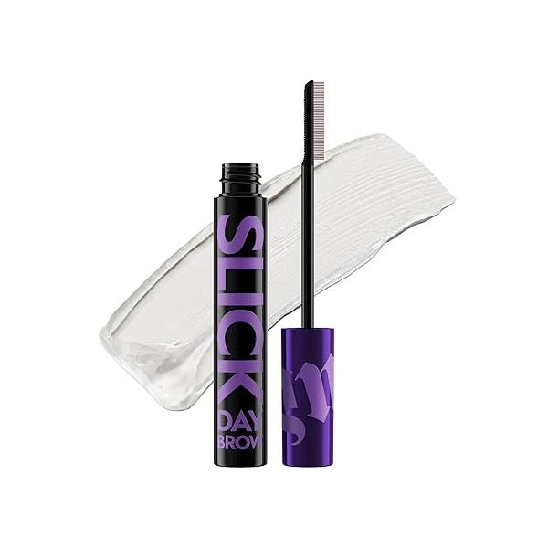 Urban Decay Slick Day Strong-Hold Clear Brow Gel, Lifted, Laminated Eyebrows, Up to 24 HR Wear, Comfortable Feel with Water-Based Wax, Flake-Proof, No White Cast, Dries Clear, Vegan - 0.23 fl oz