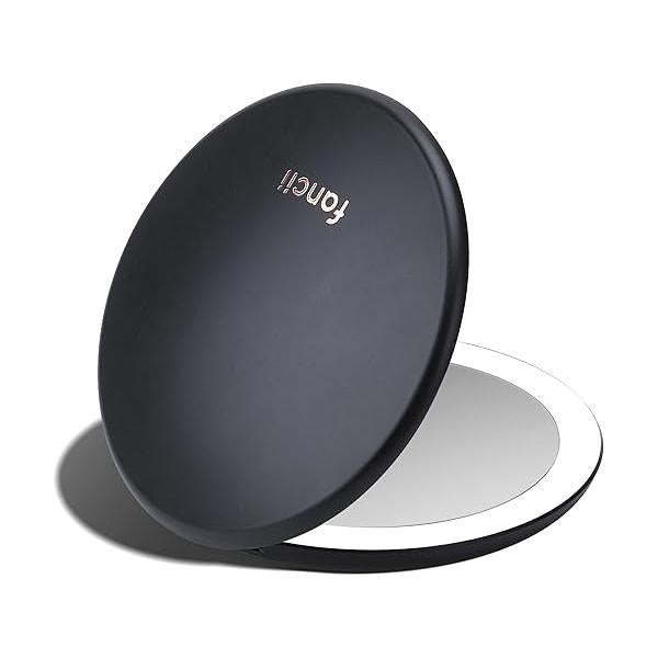 Fancii Taylor Compact Travel Makeup Mirror with Lights, 10x /1x Magnifying, Rechargeable, 3 Light Modes, Dimmable - Small Lighted Handheld Purse Mirror, Double Sided, for Gifts (Mellow Monochrome)