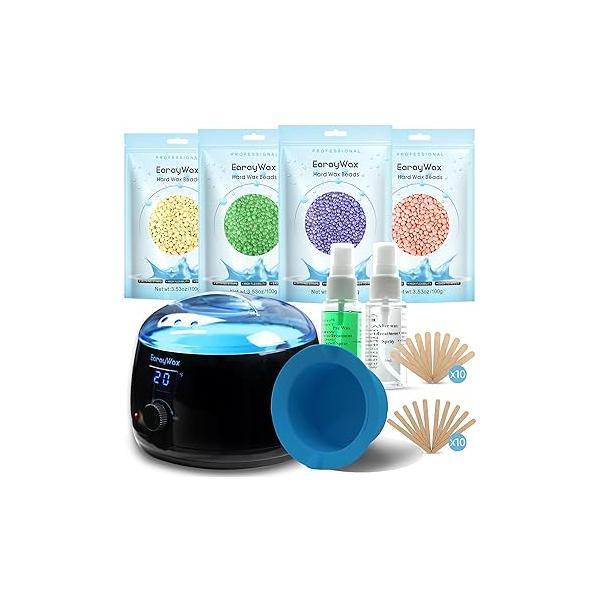 Waxing Kit for Women Men, Wax Warmer Hair Removal at Home with Hard Beads & Silicone Pot, Suitable Sensitive Skin Brazilian Bikini, Facial, Underarms, Legs, Full body