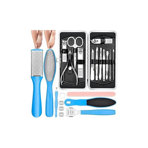 Pedicure Kits - Callus Remover for Feet, 23 in 1 Professional Manicure Set Tools Stainless Steel Foot Care, File Rasp Dead Skin Women Men Home Spa Kit, Blue23