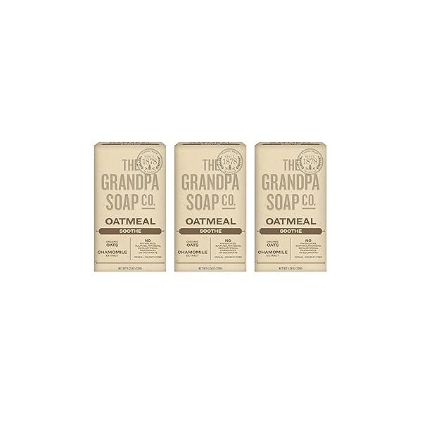 The Grandpa Soap Company Oatmeal Bar - With Organic Oats + Chamomile Extract, Gently Exfoliates and Softens the Skin, Vegan, 4.25 Oz, 3 Pack