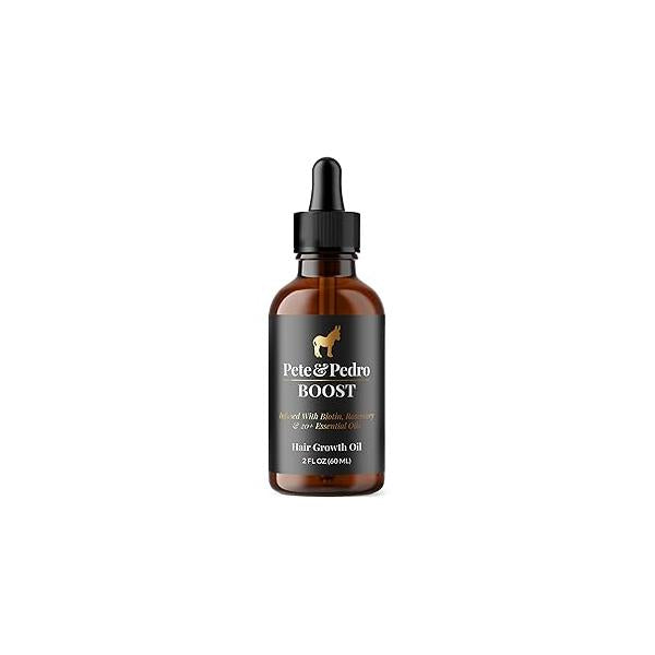 Pete & Pedro BOOST Hair Beard Growth Serum Strengthening Oil For Men Women - With Rosemary, Biotin 20+ Natural Essential Oils | Shark Tank Featured, 2 oz.