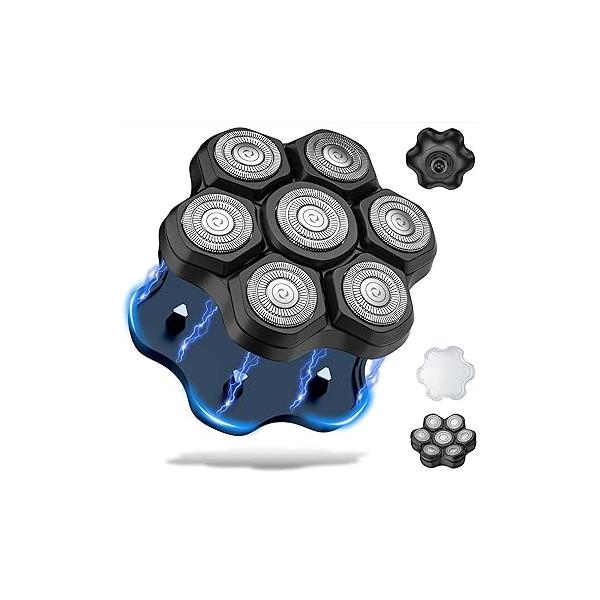 Universal Head Shaver Replacement Heads Magnetic 7 Blades Compatible with Freebird & Other Brands (7msilver)