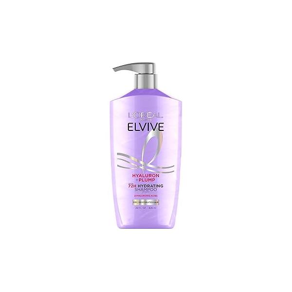 L'Oreal Paris Elvive Hyaluron Plump Hydrating Shampoo for Dehydrated, Dry Hair Infused with Hyaluronic Acid Care Complex, Paraben-Free, 26.5 Fl Oz