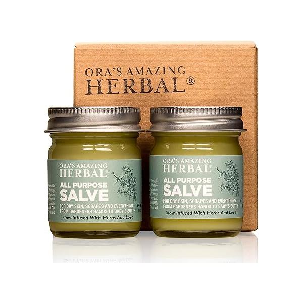 Ora's Amazing Herbal All Purpose Salve, Healing Skin Balm with Tea Tree, Natural Cream for Dry Cracked Hands, Comfrey Calendula Plantain Thyme Beeswax, Soothing Itch Relief, 4 oz