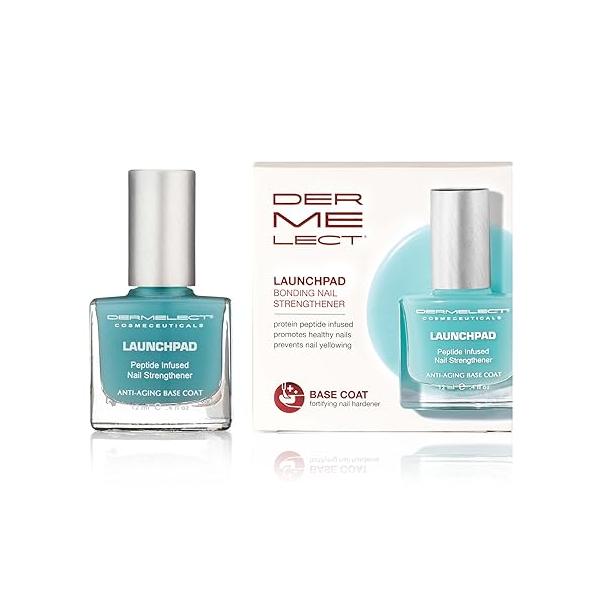 Dermelect Launchpad Nail Strengthener - Nailcare Base Coat with Keratin Protein Peptides, Strengthening, Hardening Protective Treatment for Weak, Thin, Brittle, Hard to Grow, Damaged Nails 0.4 oz