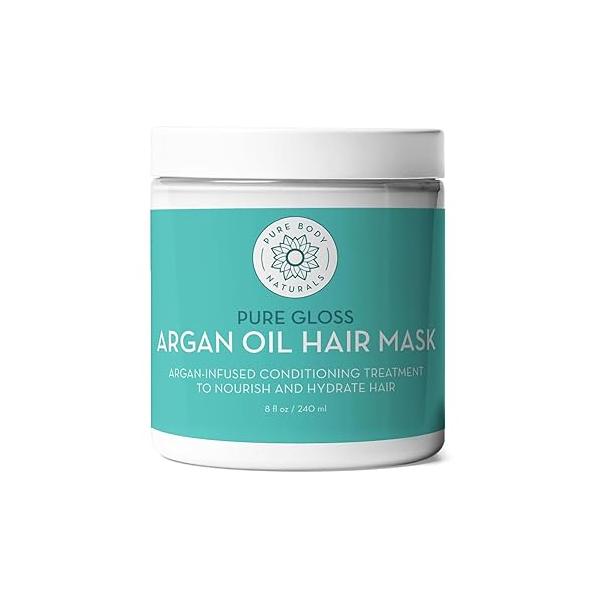Pure Body Naturals Hair Mask, 8 Fluid Ounces - Argan Oil Deep Conditioning Treatment for Damaged Hair, Growth, Curly