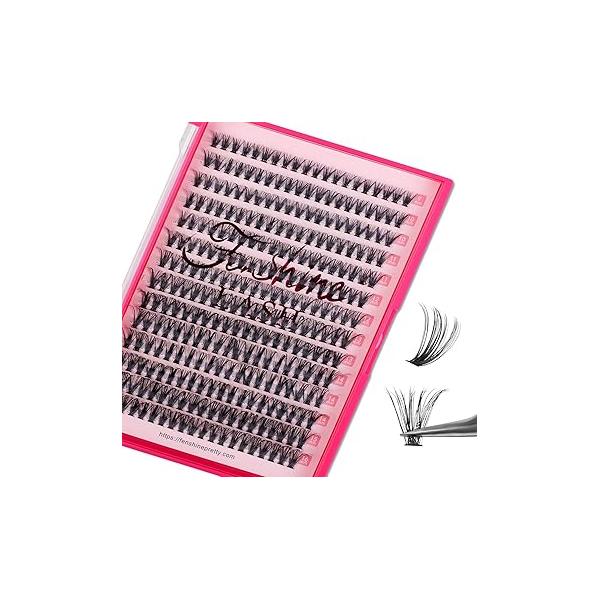 Fenshine Cluster Eyelash Extensions, 280pcs 40D Eyelashes, 0.07 D Curl Mix 9-16mm Natural False Eyelashes Soft Individual Lashes DIY Extension