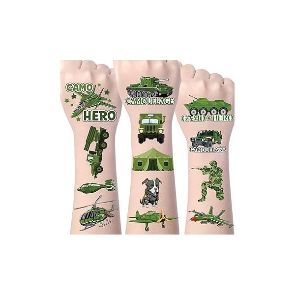 Military Camouflage Temporary Tattoos - 200+ Army Party Decorations Favors Supplies for Boys Girls Cool Classroom School Prizes and Birthday Gifts
