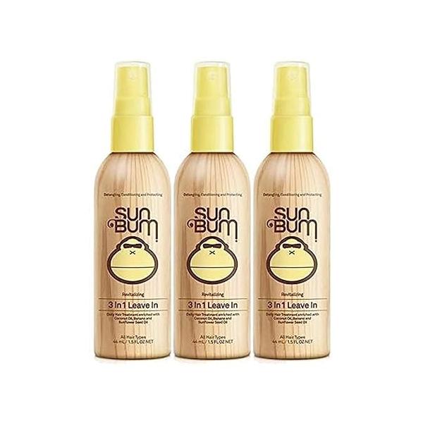 Sun Bum Revitalizing 3 in 1 Leave In Conditioner - Anti Frizz Detangler Color Safe with UV Protection Enriched Coconut Oil and Banana 4 oz
