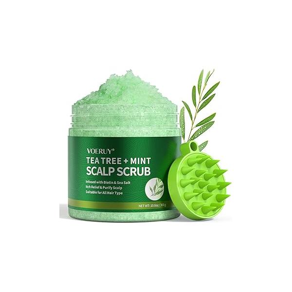 Scalp Scrub, Tea Tree Exfoliator Scrub Shampoo, 2-in-1 Treatment with Mint Oil, Hair to Clarify and Remove Build up Silicone Massager, 10.6oz/300g