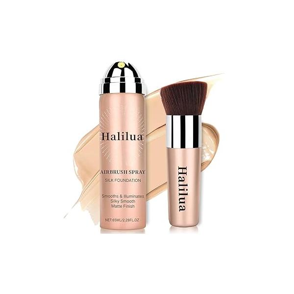Airbrush Foundation Spray with Brush - Full Coverage Magic Minerals for Smooth Radiant Finish, Concealer Hydrating Makeup a Flawless, Natural Breathable (Natural)