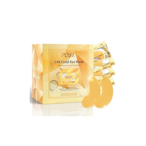 POSTA 50 Pairs 24K Gold Eye Mask, Collagen Under Mask for Dark Cirlce, Puffiness, Refresh, Revitalizing, Travel, Wrinkles, Patches Luxury Gift Women & Men