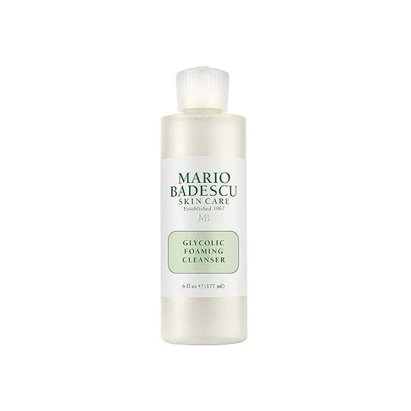 Mario Badescu Glycolic Foaming Cleanser for All Skin Types| Exfoliating Face Wash with Acid & Aloe Vera| Visibly Evens Tone Texture