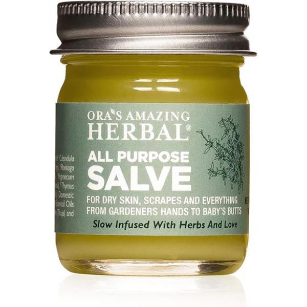 Ora's Amazing Herbal All Purpose Salve, Healing Skin Balm with Tea Tree, Natural Cream for Dry Cracked Hands, Comfrey Calendula Plantain Thyme Beeswax, Soothing Itch Relief, 4 oz