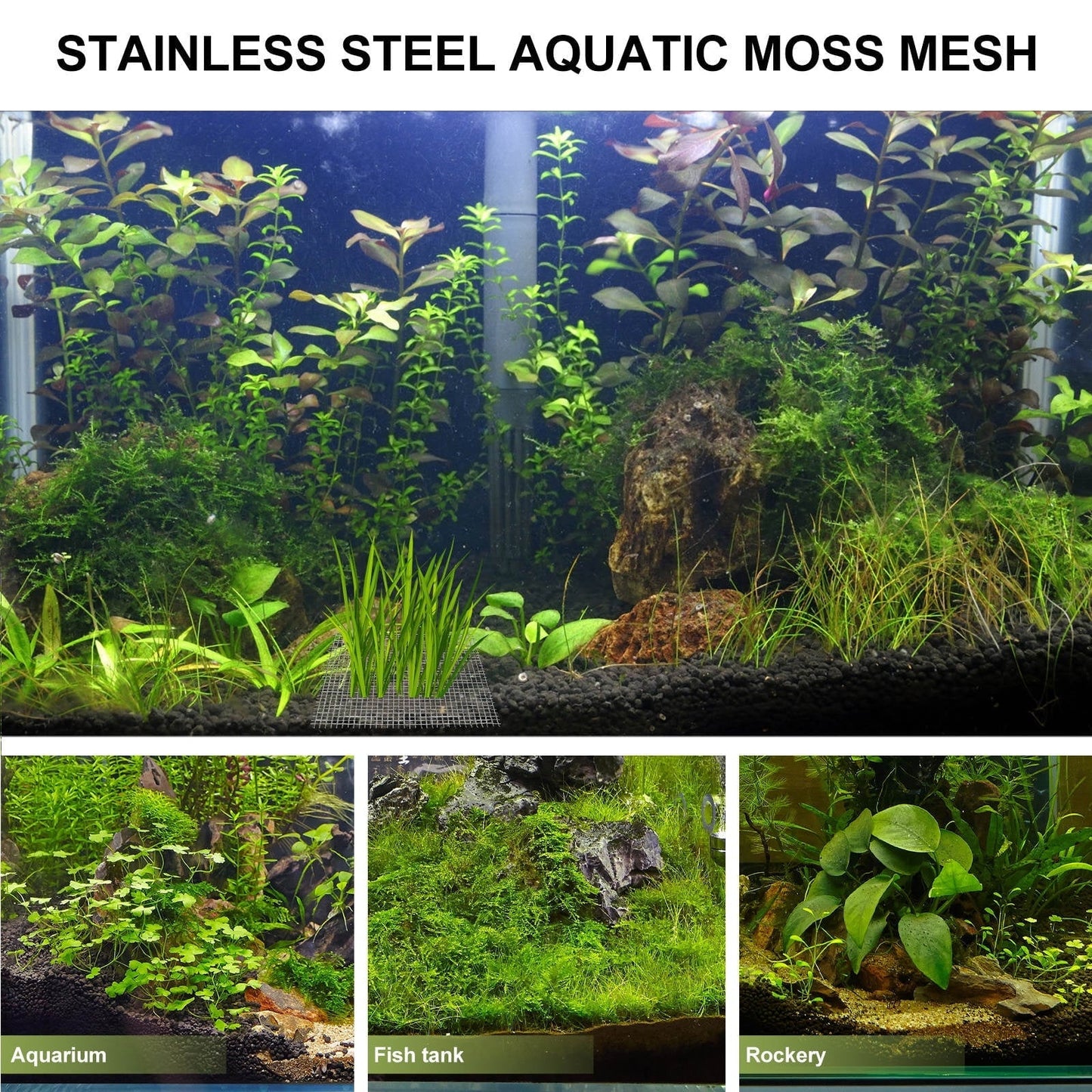ROSENICE 15Pack Silver Square Aquatic Moss Mesh for Low Maintenance and Freshwater